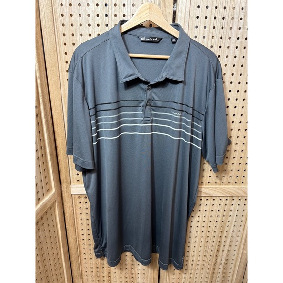 Travis Mathew Other - TravisMathew Men 3XL Charcoal Grey Striped Performance Golf Polo Shirt Short Slv